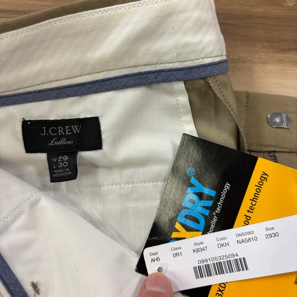 J. Crew Ludlow‎ Dress Pants Mens 29x30 Slim 3XDRY Performance Khaki Tan Heritage